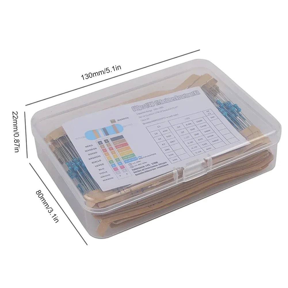 300-1200PCS Metal Film Resistor Pack Assorted Kit 30 Kinds 10R-1M Resistance 1/4W Resistance 1% Mixed Metal Film Resistance Pack