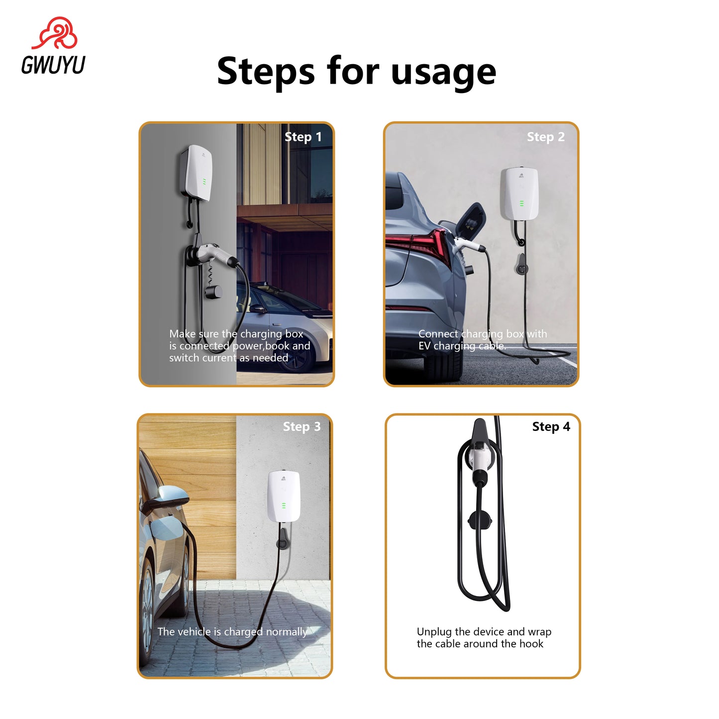 GWUYU GBT Standard EV Charger 11KW-22KW 3-Phase for Household Car Charging Station Wall Mount with 5m Charging Cable