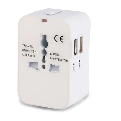 Universal Worldwide All in One Phone Charger Travel Wall AC Power Plug Adapter with Dual USB Charging Ports for USA EU UK AU