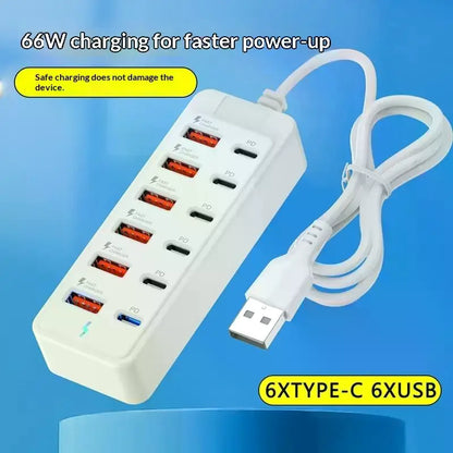 12 In 1 Power Strip Multi Port USB Charger Station Wall Desktop Power Adapter 6 USB 6 Type C Fast Charging Charger For Phone