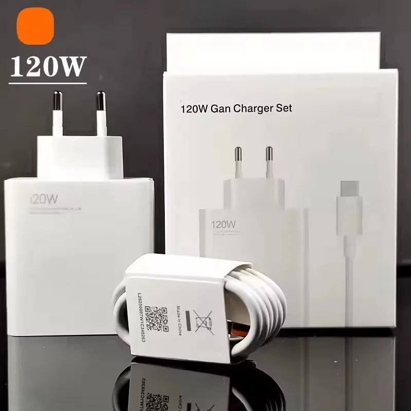 for Xiaomi 120W Turbo Fast Charger EU Wall Hypercharge Adapter with 6A Type C Cable Compatible with Mi 15 14 13 12 Ultra 11T Pro