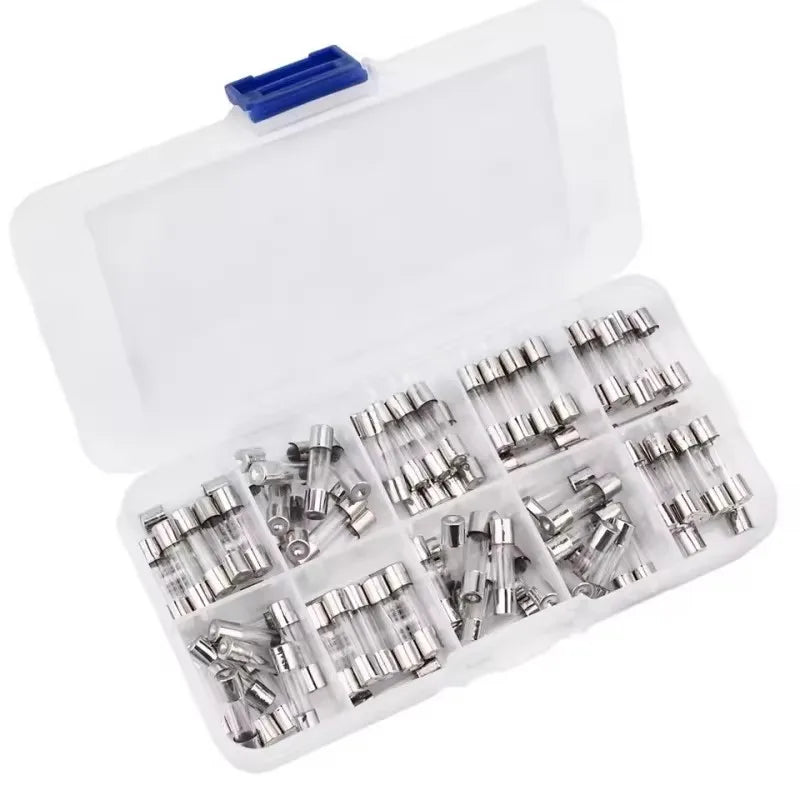 100PCS Glass Fuse Box 5*20MM 10 Different Resistances Each 10 Pieces Fuse Tube 0.2A-20A