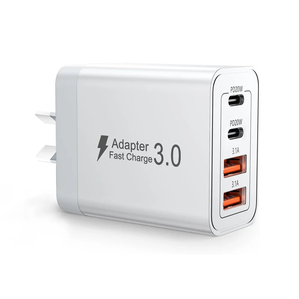 AU Wall Plug Travel Chargers, Multi-Port USB-C/USB-A Mobile Phone Charger, 40W PD Fast Charging Block Adapter for iPhone, Xiaomi