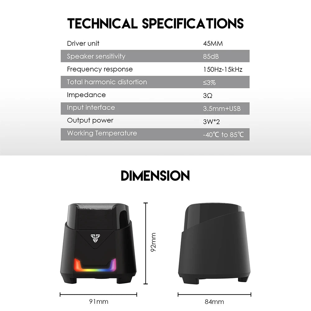 FANTECH HELLSCREAM GS205 Gaming Speakers USB And 3.5MM Plug Mini Wired RGB Speakers for PC LAPTOP Speakers Gamer