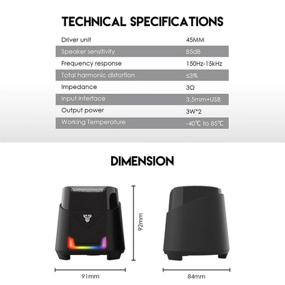 FANTECH HELLSCREAM GS205 Gaming Speakers USB And 3.5MM Plug Mini Wired RGB Speakers for PC LAPTOP Speakers Gamer
