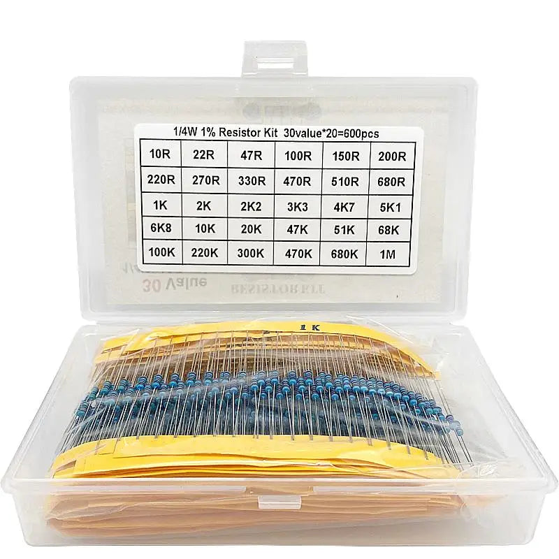 300pcs 600pcs 1/4W Resistance 1% 30 Kind Each 10pcs/20pcs Film Resistor Assorted Kit with box