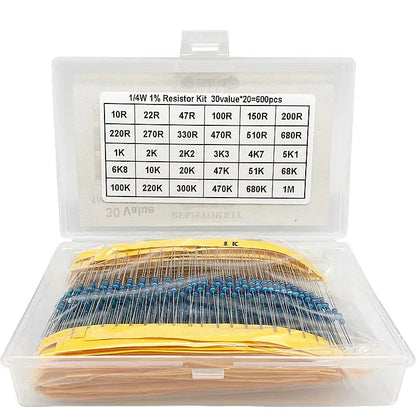 300pcs 600pcs 1/4W Resistance 1% 30 Kind Each 10pcs/20pcs Film Resistor Assorted Kit with box