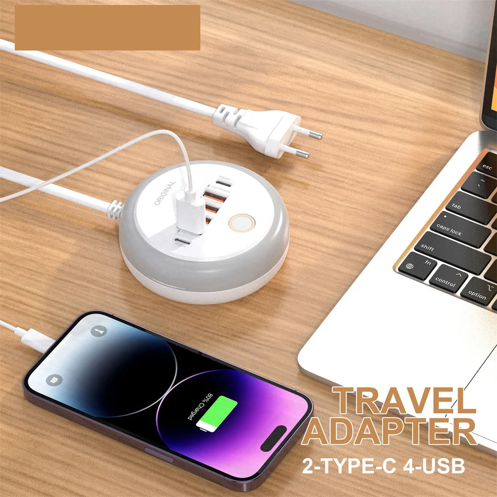 50W 6 Ports USB Charger Phone Power Strip Socket Type C Fast Charging Wall Charger USB PD Adapter For iPhone Huawei Xiaomi Vivo