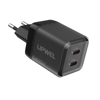 45W Dual USB‑C Port Fast Charger, GaN PD Wall Charger (Max 45W), EU Plug, Compact Travel Power Adapter for Phones, Tablets