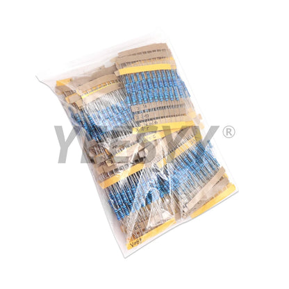 1100pcs 1/2W Metal Film Resistor Kit 1% 0.1 ohm - 2.2M 110 ValuesX10pcs 0.5W Resistance Set Assortment Pack