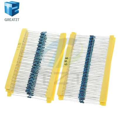 GREATZT 600pcs/set 30 Kinds 1/4W Resistance 1% Metal Film Resistor Pack Assorted Kit 1K 10K 100K 220ohm 1M Resistors 300pcs/set