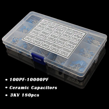 180PCS Ceramic Capacitors 3KV 15 Values High Voltage 100PF-10000PF Capacitance Industrial Electrical for DIY Projects