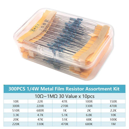 1/4W Metal Film Resistor kit set 30 Values resistors pack , 10 ohm ~1M Resistance 1% Set of resistors diy electronic components