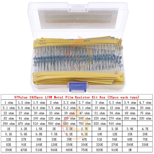 1/8W 1/4W 1/2W 1W 2W 3W 0Ω~10MΩ 1% Metal Film Resistor Resistance Assortment Kit With box