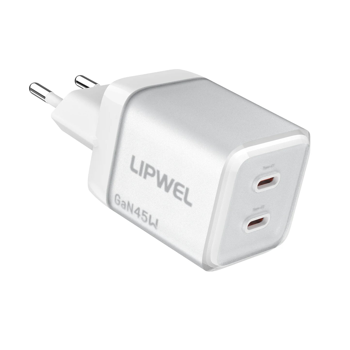 45W Dual USB‑C Port Fast Charger, GaN PD Wall Charger (Max 45W), EU Plug, Compact Travel Power Adapter for Phones, Tablets
