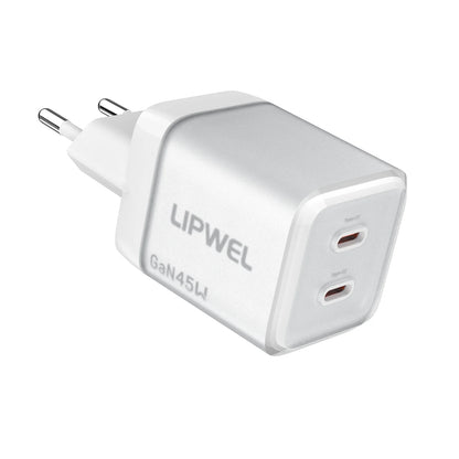45W Dual USB‑C Port Fast Charger, GaN PD Wall Charger (Max 45W), EU Plug, Compact Travel Power Adapter for Phones, Tablets