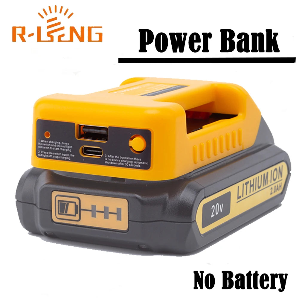 Power Bank Charger For DeWalt 18V Lithium Battery With USB With Type-C for Laptop Mobile Phone Fast Charging(NO Battery)