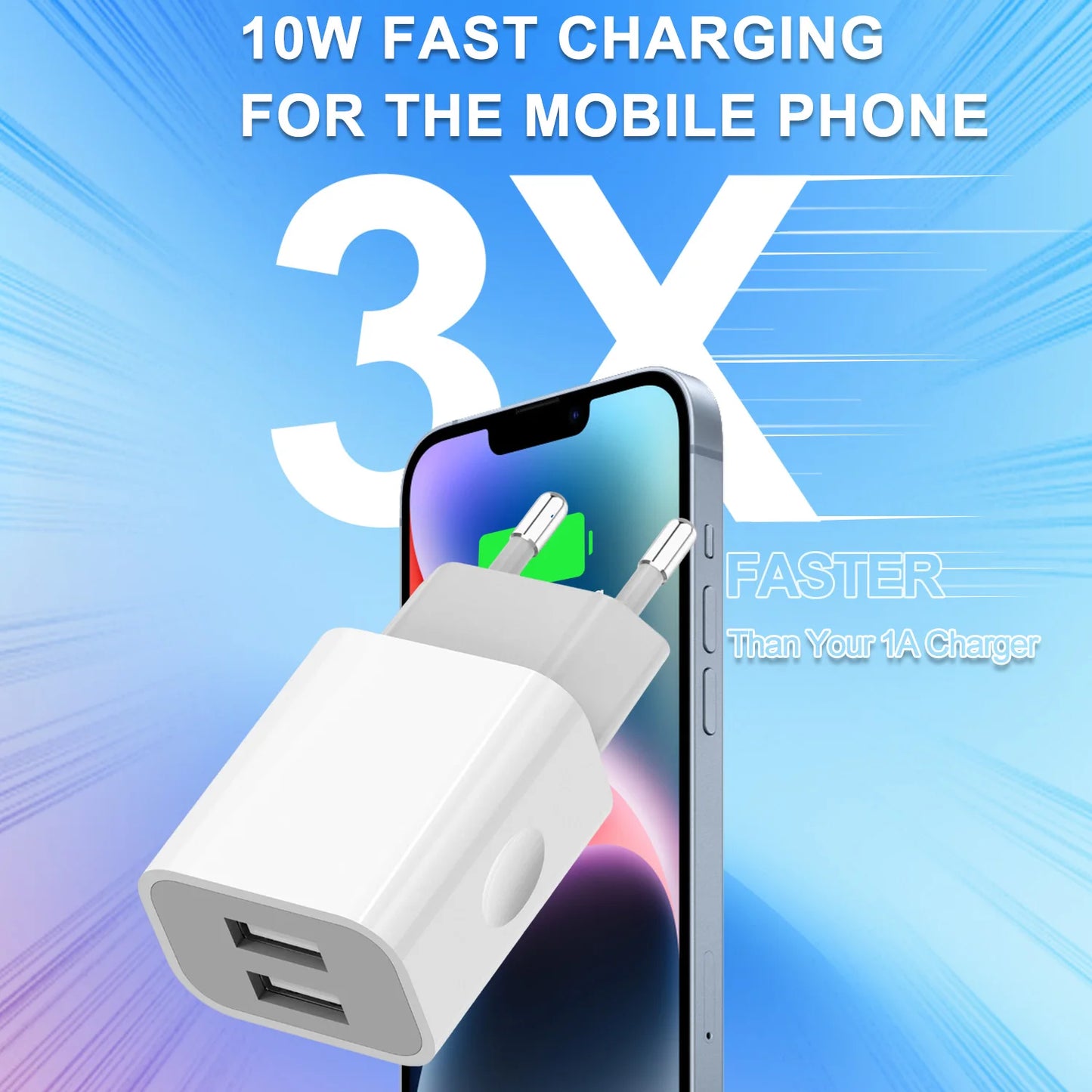 European Wall Charger, USB 2.1AMP Universal Europe Charger Block Dual Port Plug Compatible for Mobile Phone