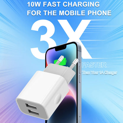European Wall Charger, USB 2.1AMP Universal Europe Charger Block Dual Port Plug Compatible for Mobile Phone