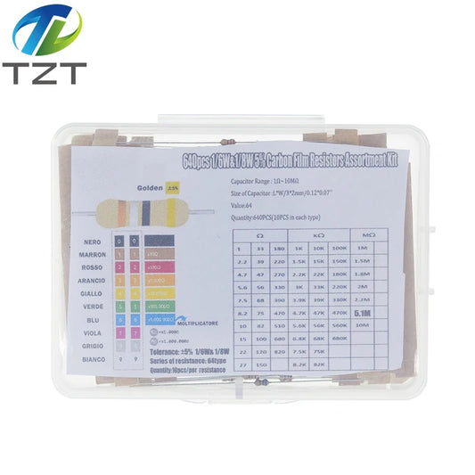 1/3BOX 1/8W 5% 640pcs 64 Values 1R - 10MR 0.125W Resistors Assorted Kit Set