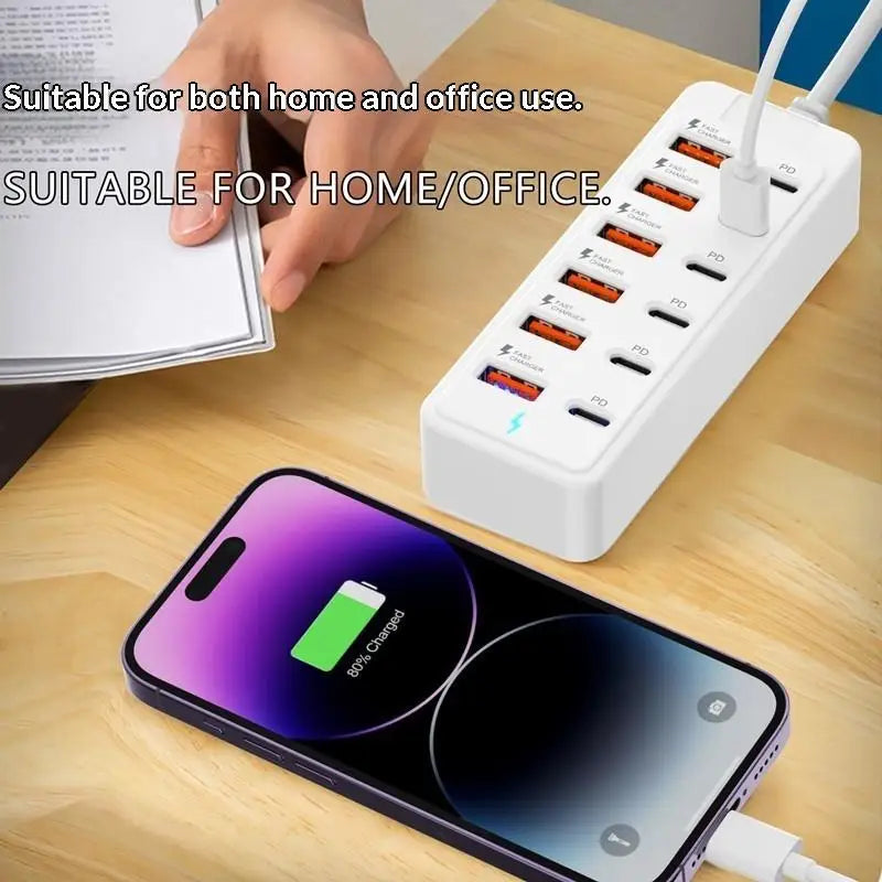 ●12 In 1 Power Strip Multi Port USB Charger Station Wall Desktop Power Adapter 6 USB 6 Type C Fast Charging Charger For Phone