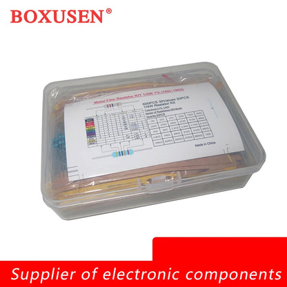 600PCS 1/4W 30 Values each 20 pcs Metal Film Resistor Kit box 1% Resistor Assorted Kit Set 10R -1M Ohm  Resistance Pack