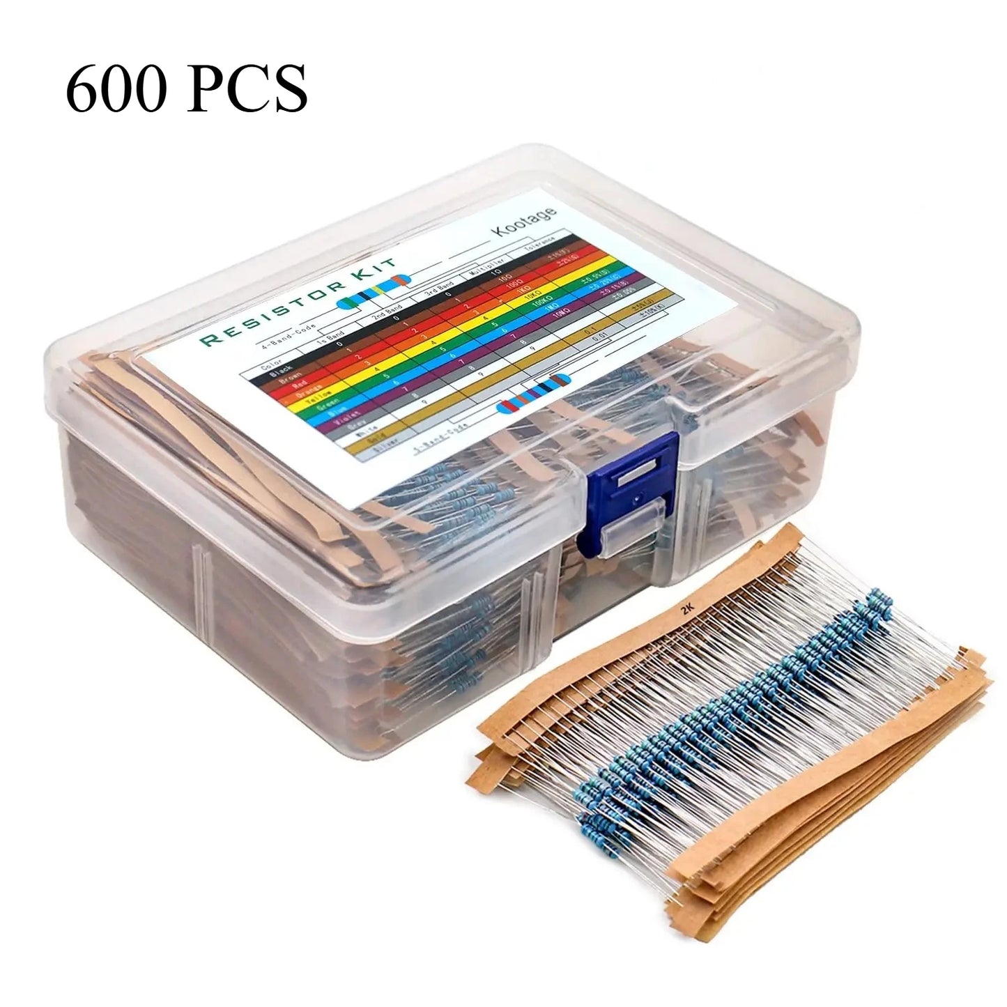 300/600pcs 1% Resistor Set Resistance 1/4W Metal Film Resistors Kit 10Ohm ~1M Ohm 30Values Electronic Components Kit