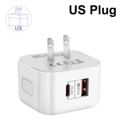 20W Dual Ports Wall Charger Type-C USB C Phone Fast Charger Super Quick Charging Power Adapters EU/US/UK Plug For iPhone Xiaomi