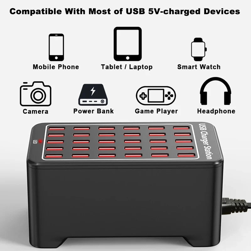 10 15 20 25 30 Ports HUB USB Charger 150W Universal Wall Desktop Fast Charging Station Dock for Mobile Phone Power Adapter
