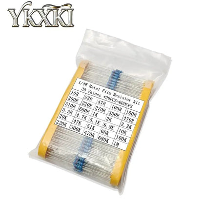 300Pcs 600Pcs 820Pcs 1/4W Metal Film Resistor kit set 30/41 Values resistors pack 1R~1M ohm Resistance 1% Set of resistors