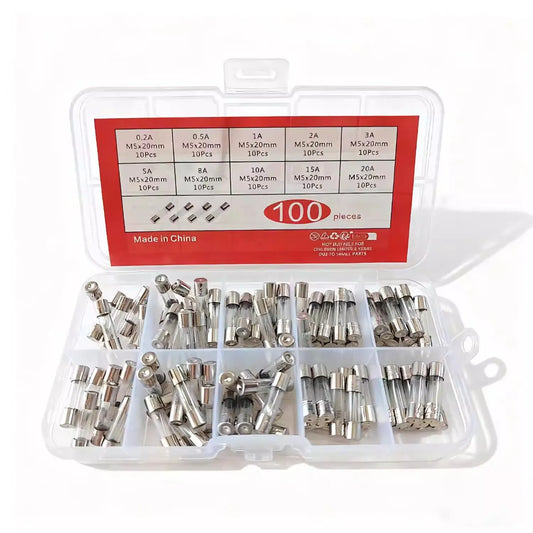 100PCS Glass Fuse Box 5*20MM 10 Different Resistances Each 10 Pieces Fuse Tube 0.2A-20A