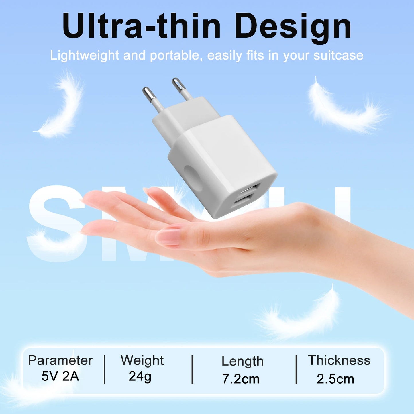 European Wall Charger, USB 2.1AMP Universal Europe Charger Block Dual Port Plug Compatible for Mobile Phone