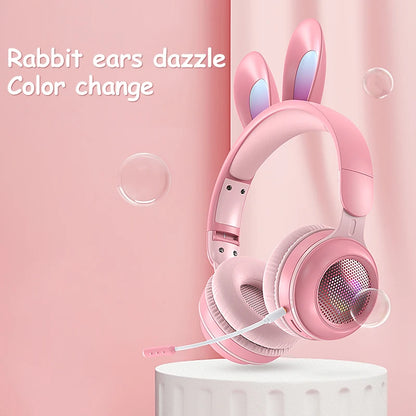 Wireless Headphones Rabbit Ear Headphones with Microphone Cute Girl Music Bluetooth Headphones for Kids Gaming Headphones