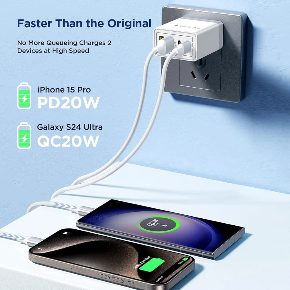 AU Wall Plug Travel Chargers, Multi-Port USB-C/USB-A Mobile Phone Charger, 40W PD Fast Charging Block Adapter for iPhone, Xiaomi