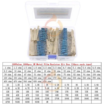 1/8W 1/4W 1/2W 1W 2W 3W 0Ω~10MΩ 1% Metal Film Resistor Resistance Assortment Kit With box
