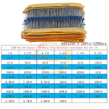 1/8W 1/4W 1/2W 1W 2W 3W 5W Metal Film Resistors Assortment Kit Set 1% Electronic Components Resistor Package