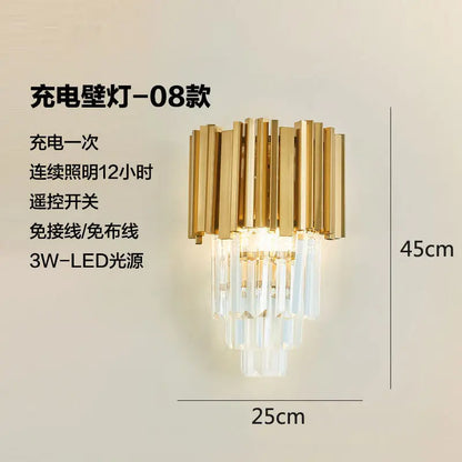 Rechargeable battery Wall Lamp Wiring Free Crystal Wall Lamp Light Luxury Modern for Living Room Golden Led Wall Sconce Lamp E14